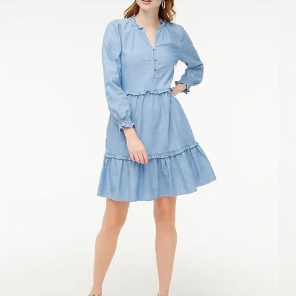 J.Crew Factory Chambray Ruffle Mini Dress